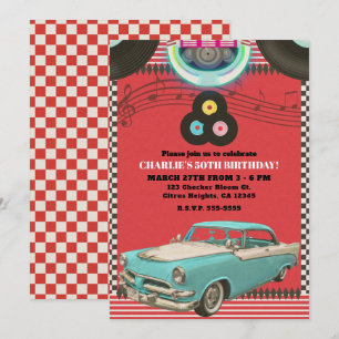 Invitation Voiture Classique Rétro Années 50 Fête 50's 50