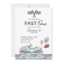 Voiture d'aquarelle Fast One et balons Premier ann