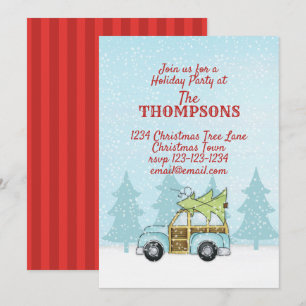 Invitation Voiture de bois en Snow Cute Whimsical Fête de Vac