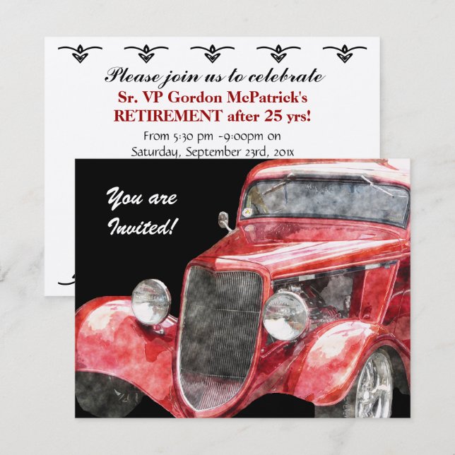 Invitation Voiture de collecte classique de Hotrod de la fête (Devant / Derrière)
