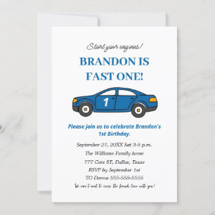 Invitation Voiture de course 1er anniversaire Garçon Blue Enf