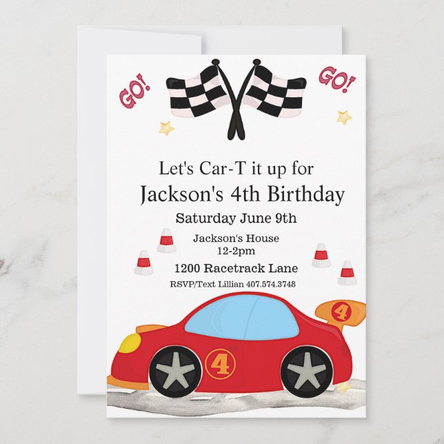 Invitation Voiture de course Anniversaire, 4e anniversaire In (Devant)