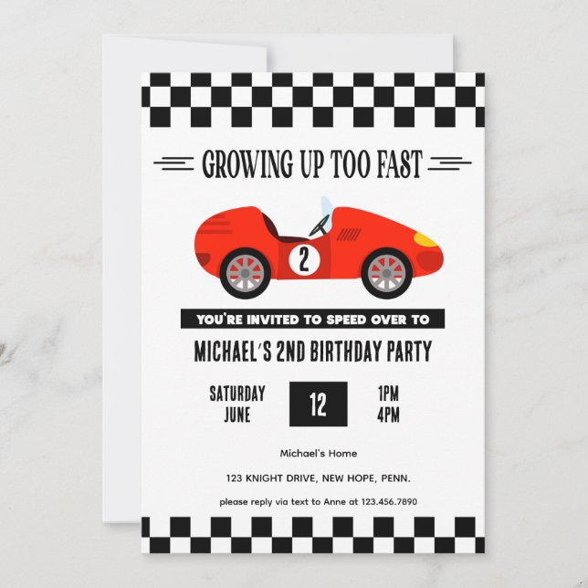 Invitation Voiture de course Anniversaire, Voiture de course  (Devant)