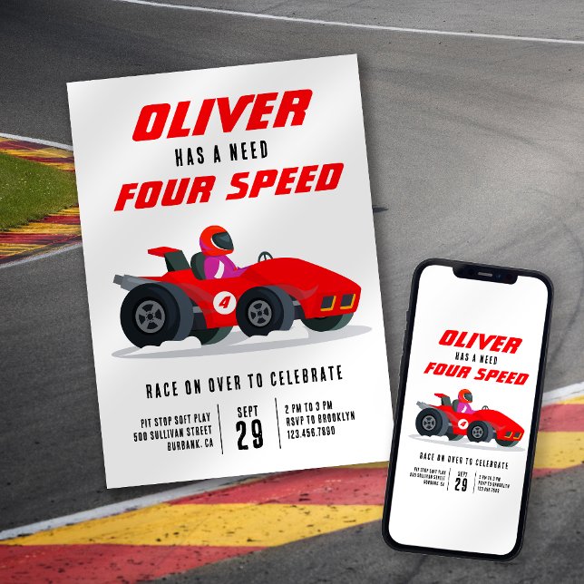 Invitation Voiture de course Besoin de vitesse 4e fête d'anni (Créateur téléchargé)