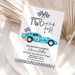 Invitation Voiture de course bleue DEUX RAPIDE fête d'anniver