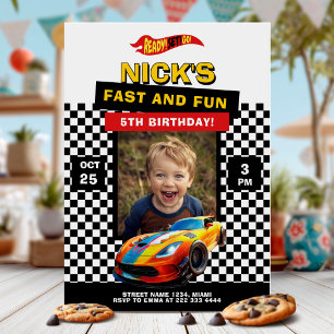 Invitation Voiture de course cool avec photo Anniversaire