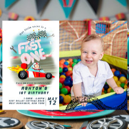 Invitation Voiture de course d'un premier anniversaire rapide