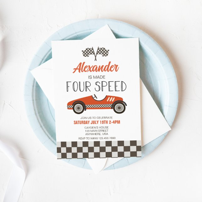 Invitation Voiture De Course Fabriquée Quatre Vitesses Annive (Créateur téléchargé)