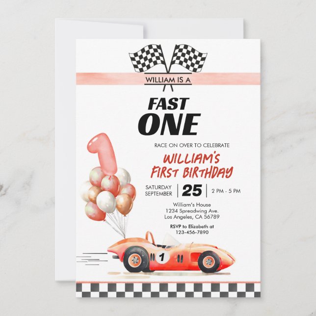 Invitation Voiture de course Fast One Blue 1er anniversaire (Devant)
