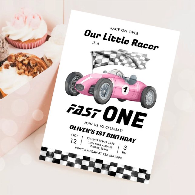 Invitation Voiture de course Fast One Fille 1er anniversaire  (Créateur téléchargé)