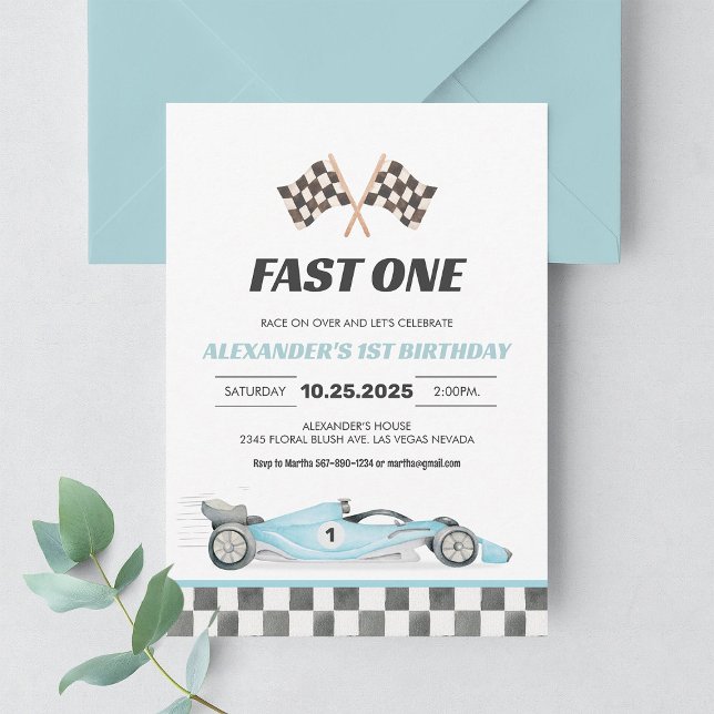 Invitation Voiture de course Fast One Premier Anniversaire (Créateur téléchargé)