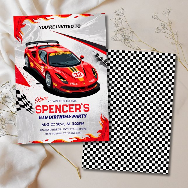 Invitation Voiture de course "Race On Over" Anniversaire (Race Car "Race On Over" Birthday Party Invitation
)