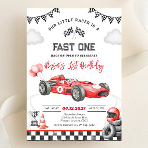 Invitation Voiture de course rapide rouge premier 1er garçon 