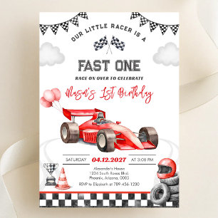 Invitation Voiture de course rapide rouge premier 1er garçon 