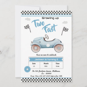 Invitation Voiture de course thème bleu vintage Deux rapide 2