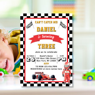 Invitation Voiture de Course "Tu ne peux pas m'attraper" Fête