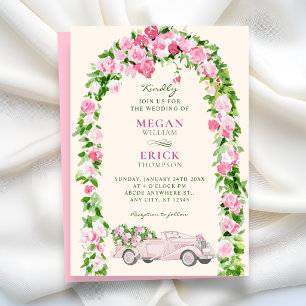 Invitation Voiture de mariage florale à l'aquarelle