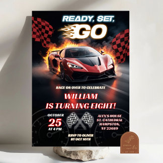 Invitation Voiture de sport rouge de course Garçon d'annivers