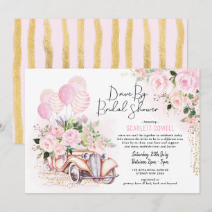 Invitation Voiture De Voiture Rétro Roses D'Or Rose Par Fête 