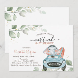 Invitation Voiture Eléphant Cute Virtual Drive Par Baby showe