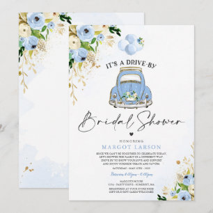 Invitation Voiture En Voiture Florale Bleu Fête de l'mariée E