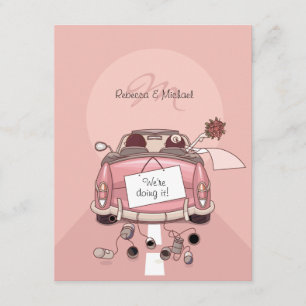 Invitation Voiture Getaway rose pour mariée et mariée