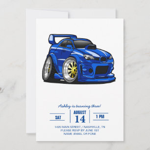 Invitation Voiture musculaire bleue de dessin animé de vitess
