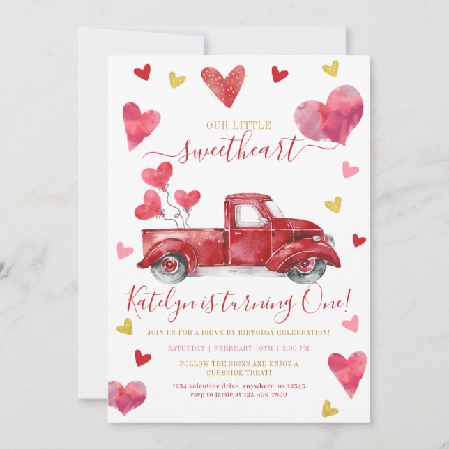 Invitation Voiture Par Valentine Coeurs Anniversaire (Devant)