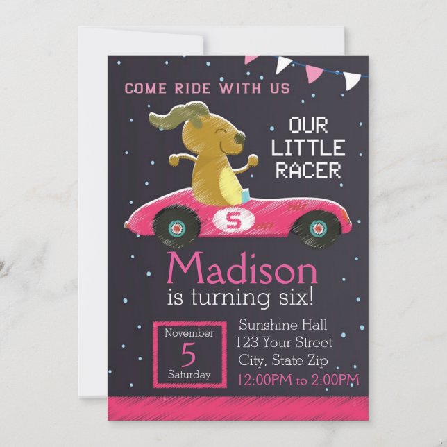 Invitation voiture Racer (fille) (Devant)