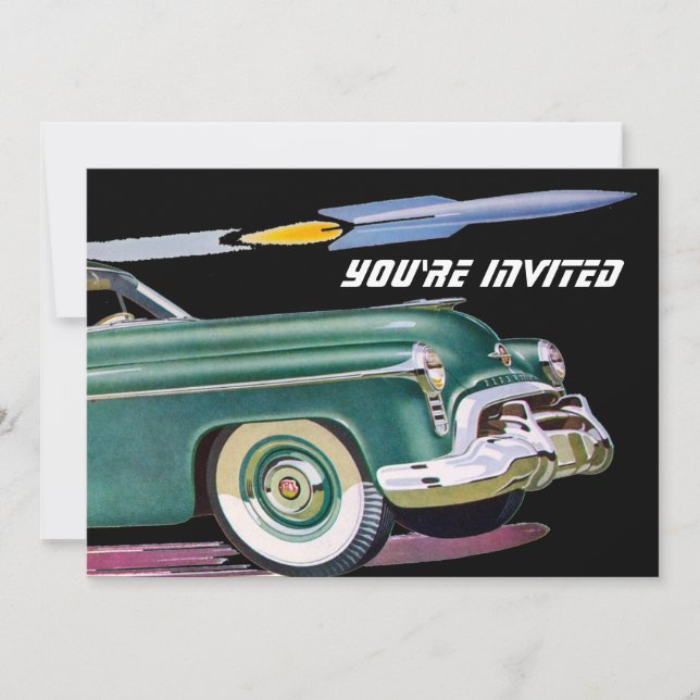 Invitation Voiture Retro & Rocket Anniversaire (Devant)