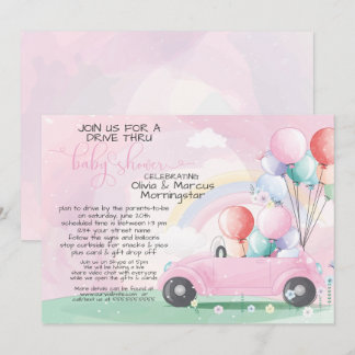 Invitation Voiture rose Ballons conduire à travers le Baby sh