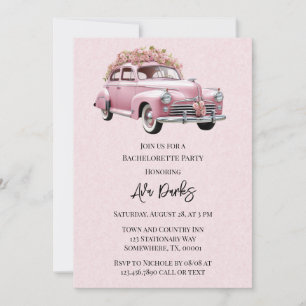 Invitation Voiture rose Floral Vintage Party