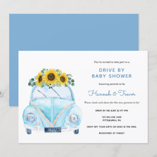 Invitation Voiture Sunflower Blue En Baby shower