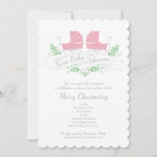 Invitation Voiture vintage BABY SHOWER rose pram