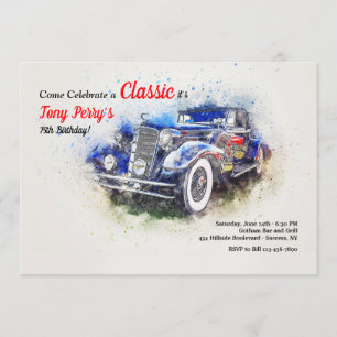 Invitation Voiture Vintage Bleu