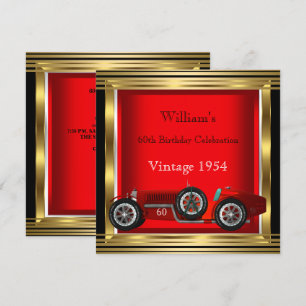 Invitation Voiture vintage Red Racing Mans 60e fête d'anniver