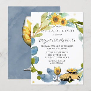 Invitation Voiture Vintage Sunflower Bachelorette