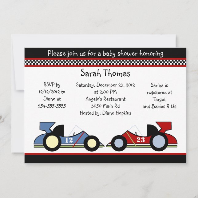 Invitation Voitures de course Baby shower/AnniversaireInvitat (Devant)