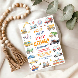 Invitation Voitures et Camion de Ville de Transport Anniversa