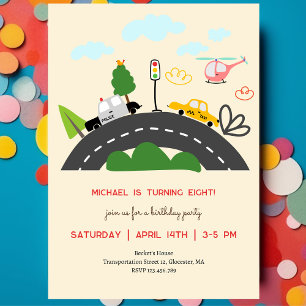 Invitation Voitures et véhicules sur la route d'anniversaire