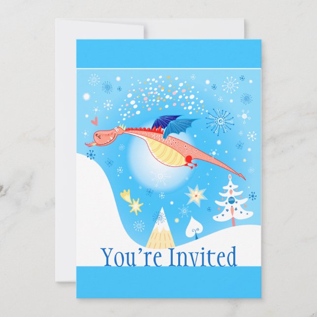 Invitation Vol de dragon d'hiver par des flocons de neige (Devant)