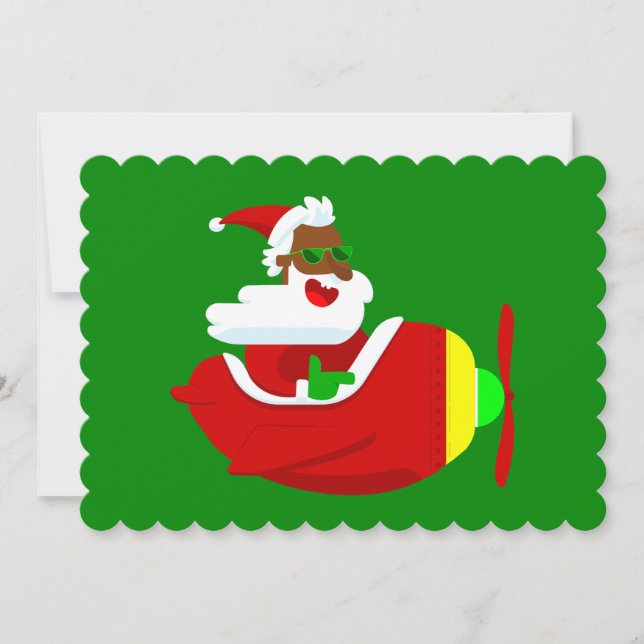 Invitation vol de noël pilote d'avion noir père Noël (Devant)