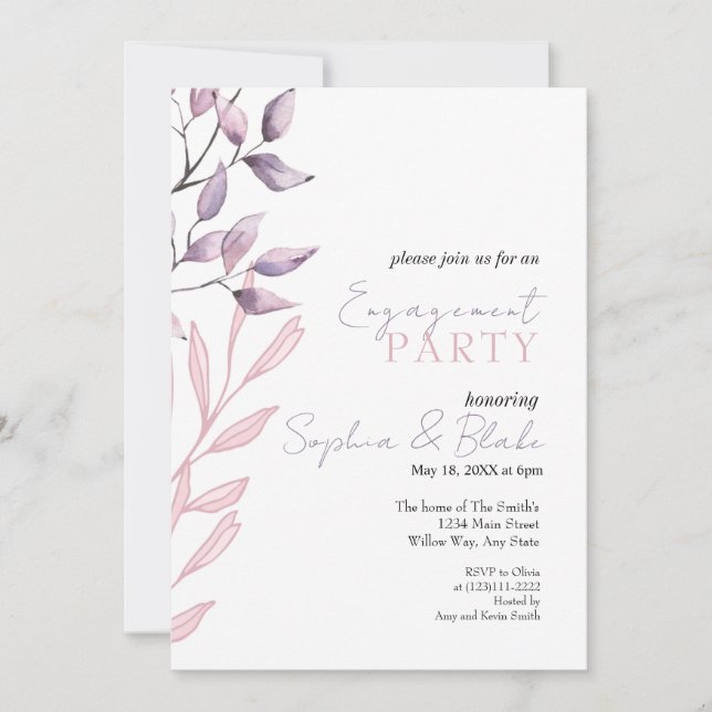 Invitation Volage rose et violet Parti d'engagement blanc (Devant)