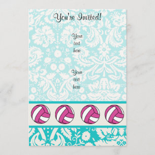 Invitation Volley-ball rose; Motif Damas