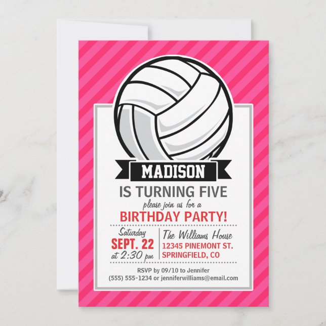 Invitation Volley-ball sur Neon Pink Stripes (Devant)