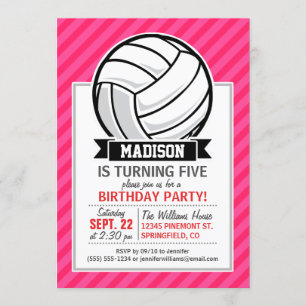 Invitation Volley-ball sur Neon Pink Stripes