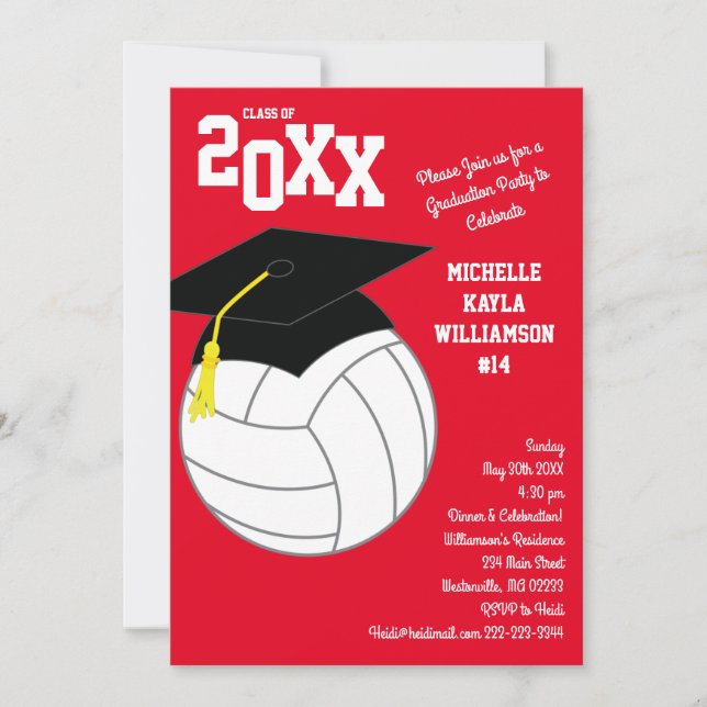 Invitation Volleyball Graduation Sports Rouge (Devant)