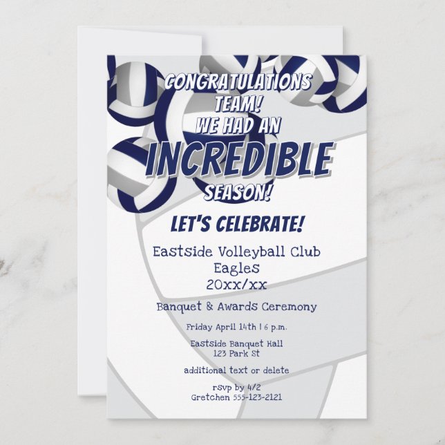 Invitation volleyballs gris bleu enfants club école équipe (Devant)