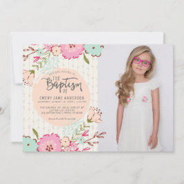 INVITATION VON LDS BAPTISM-FOTOS| Elegantes Floral Einladung