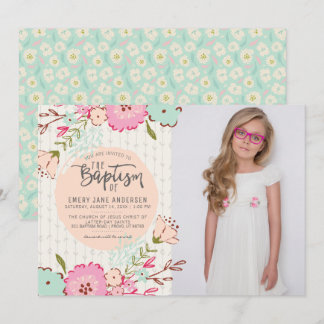 INVITATION VON LDS BAPTISM-FOTOS| Elegantes Floral Einladung